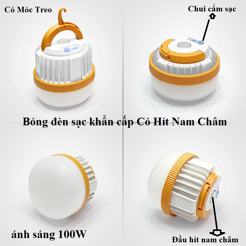 Bóng đèn Sạc Khẩn Cấp Có Hít Nam Châm 100W