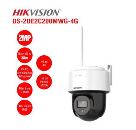 Camera Dùng Sim 4G Hikvision DS-2DE2C200MWG-4G Chính Hãng