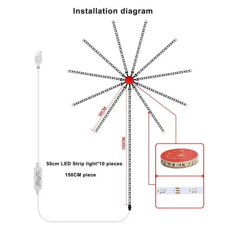 Đèn Led 10 Nhánh 5 Tấc Có Remote Cổng USB Hiệu ứng Nhiều Màu