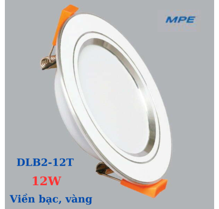 Đèn Led Âm Trần 12w MPE DLB2-12T Viền Bạc-Sáng Trắng