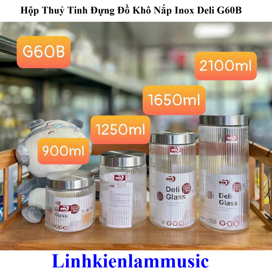 Hộp Thuỷ Tinh Đựng Đồ Khô Nắp Inox Deli G60B 1650ml