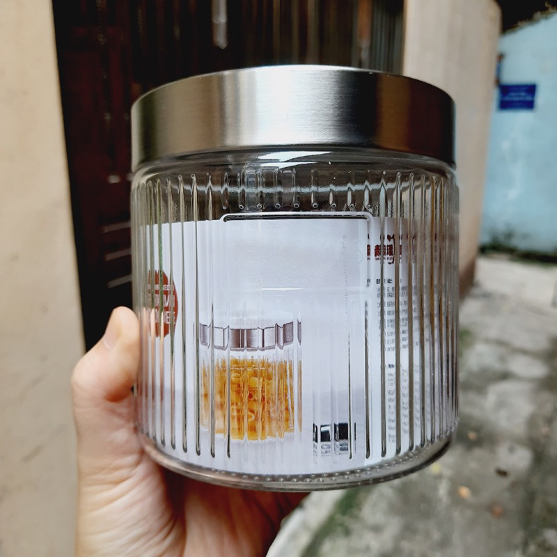 Hộp Thuỷ Tinh Đựng Đồ Khô Nắp Inox Deli G60B 2100ml