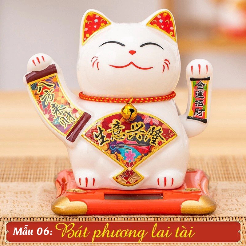 Mèo Sứ Thần Tài Vẫy Tay 12cm Năng Lượng Mặt Trời