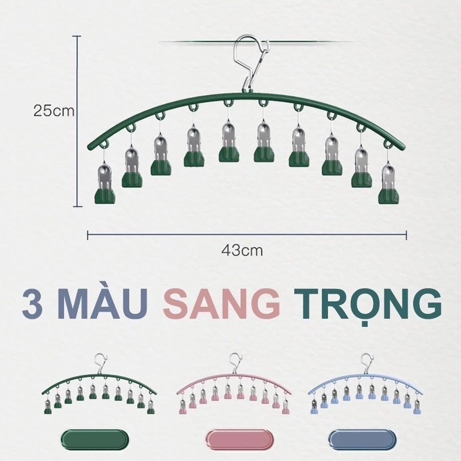 Móc 10 Kẹp Treo Đồ Lót, Tất, Quần Áo Trẻ Nhỏ Có Khóa Chống Gió