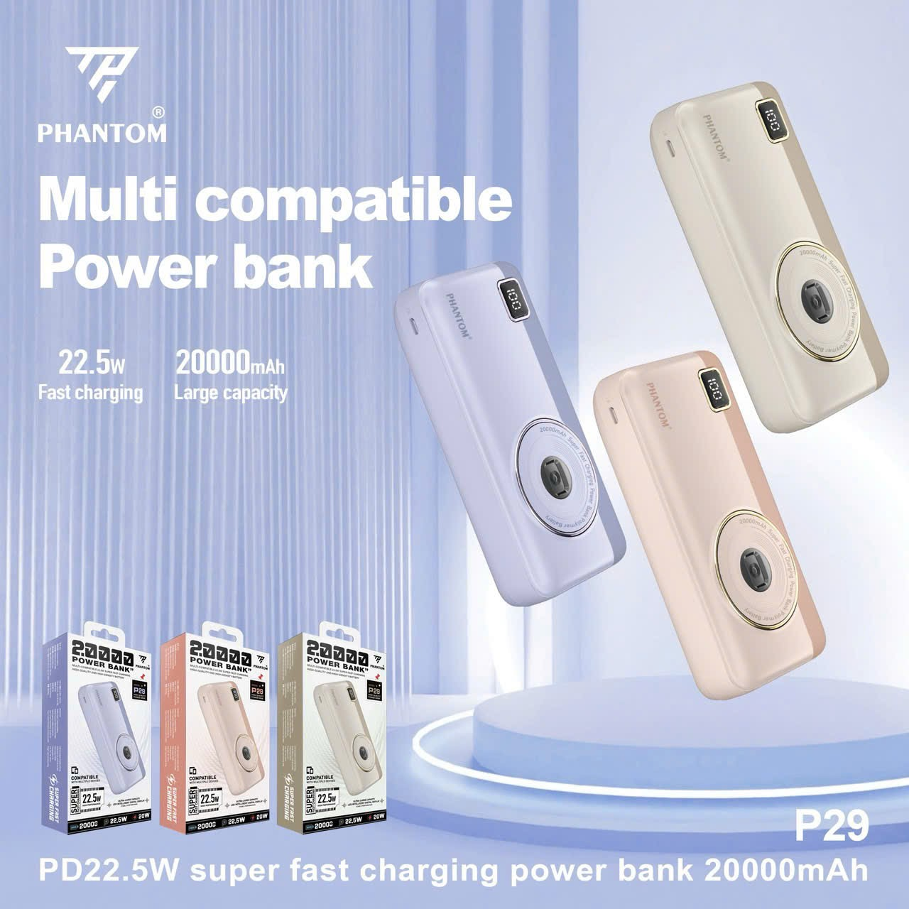 Pin Dự Phòng 22.5W Phantom P29 20.000mah