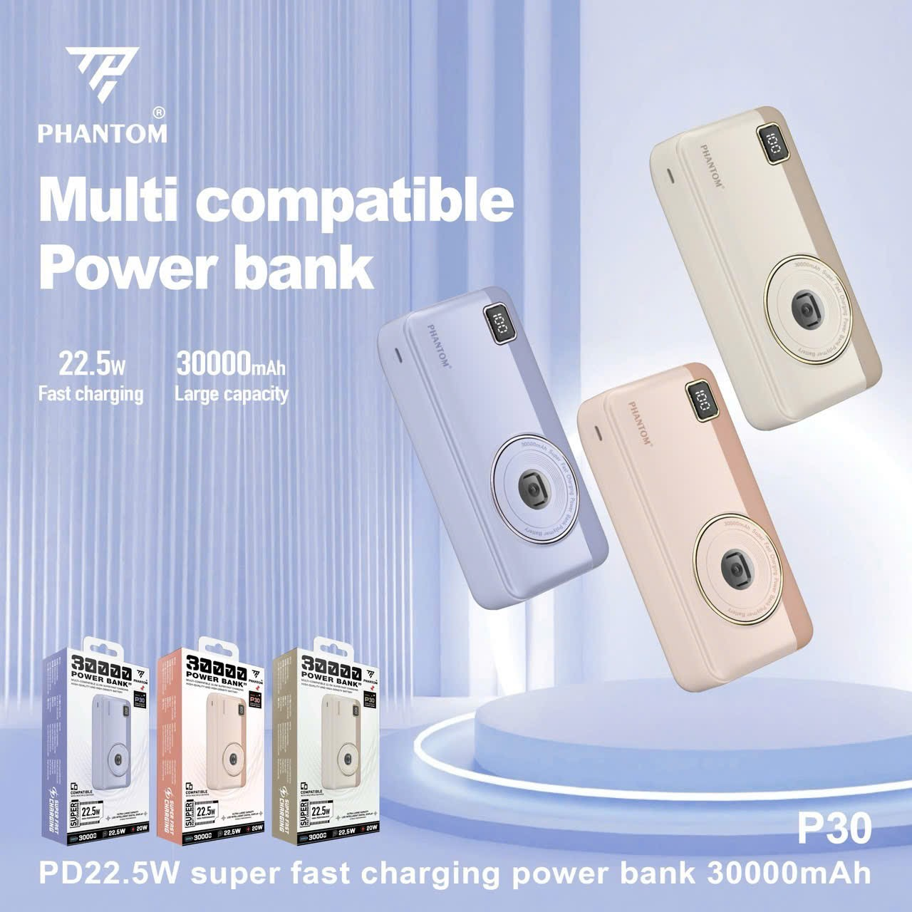 Pin Dự Phòng 22.5W Phantom P30 30.000mah