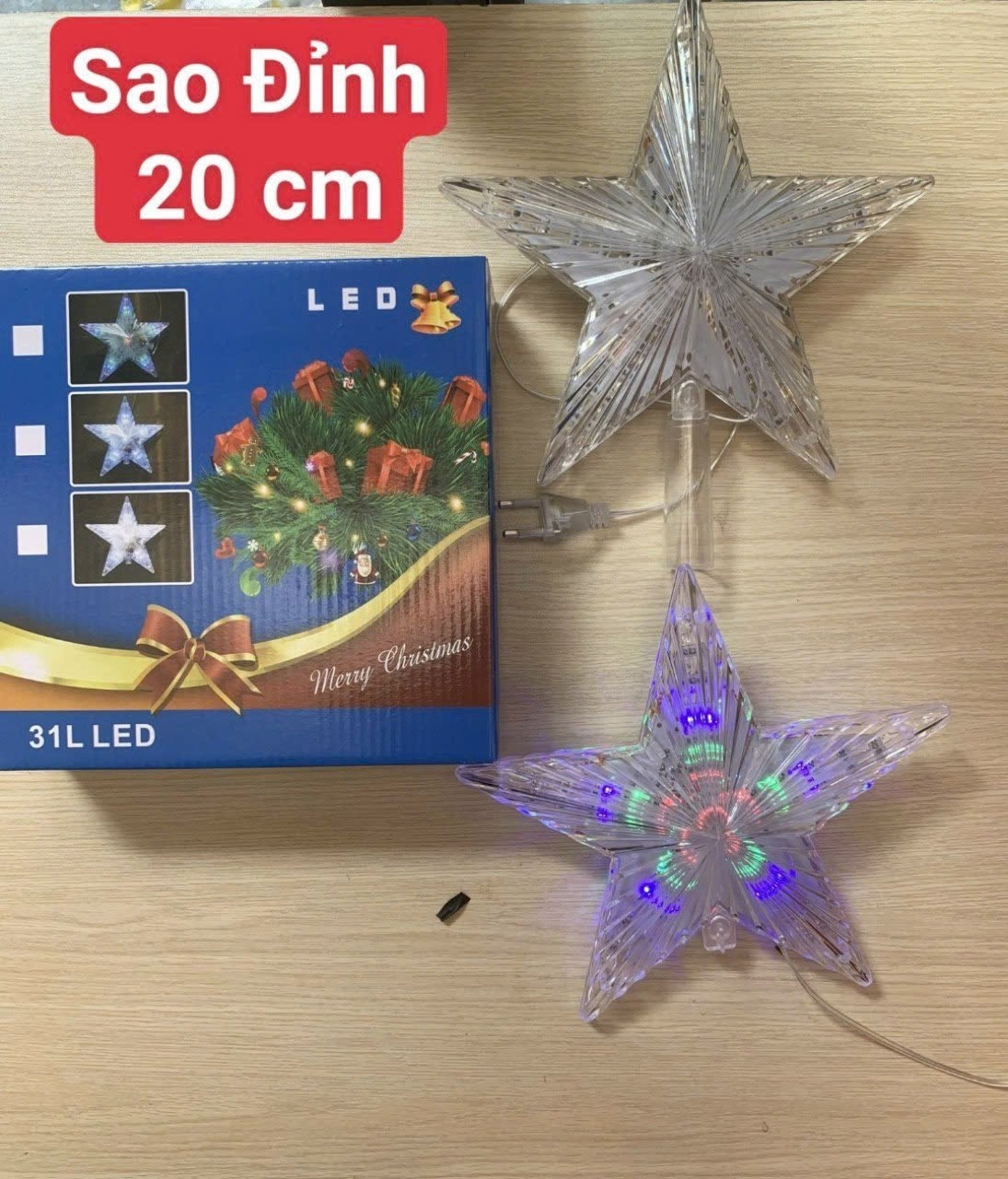 Sao Đỉnh Đèn Led Nhiều Màu Trang Trí Noel 20CM