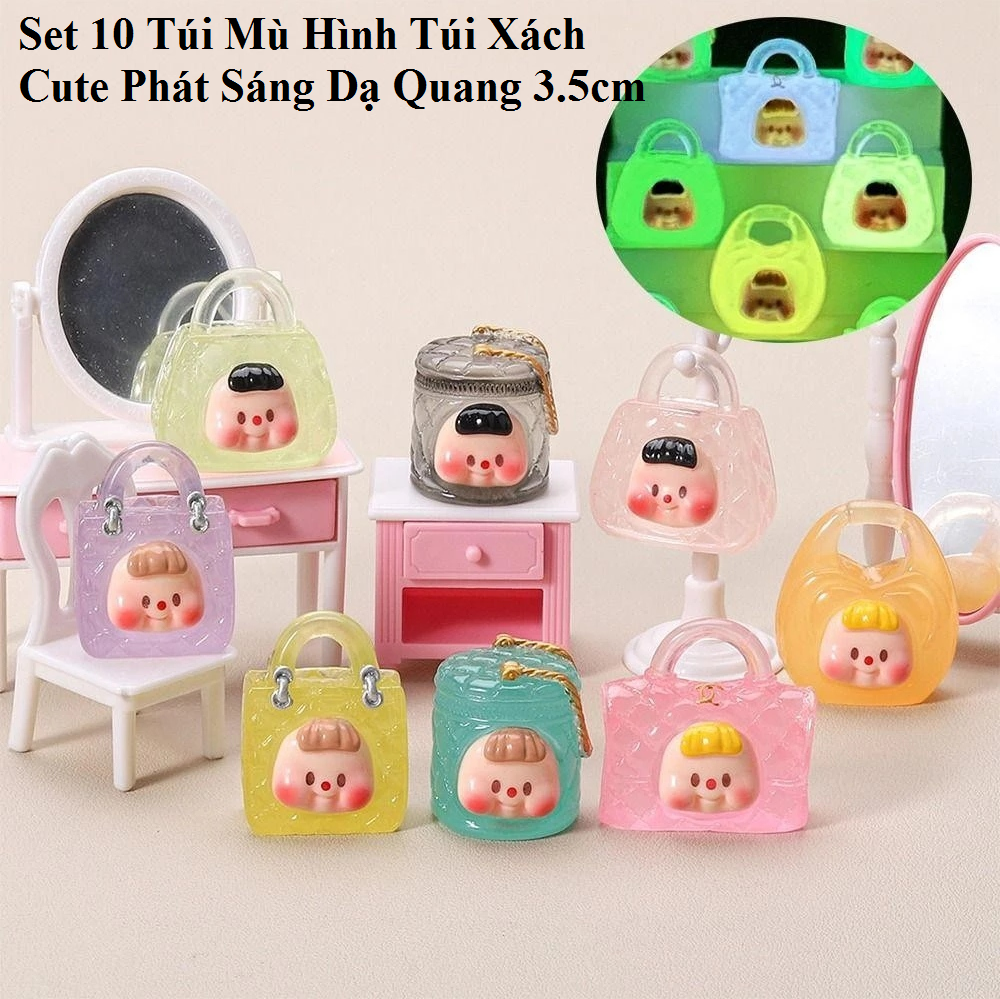 Set 10 Túi Mù Hình Túi Xách Cute Phát Sáng Dạ Quang 3.5cm