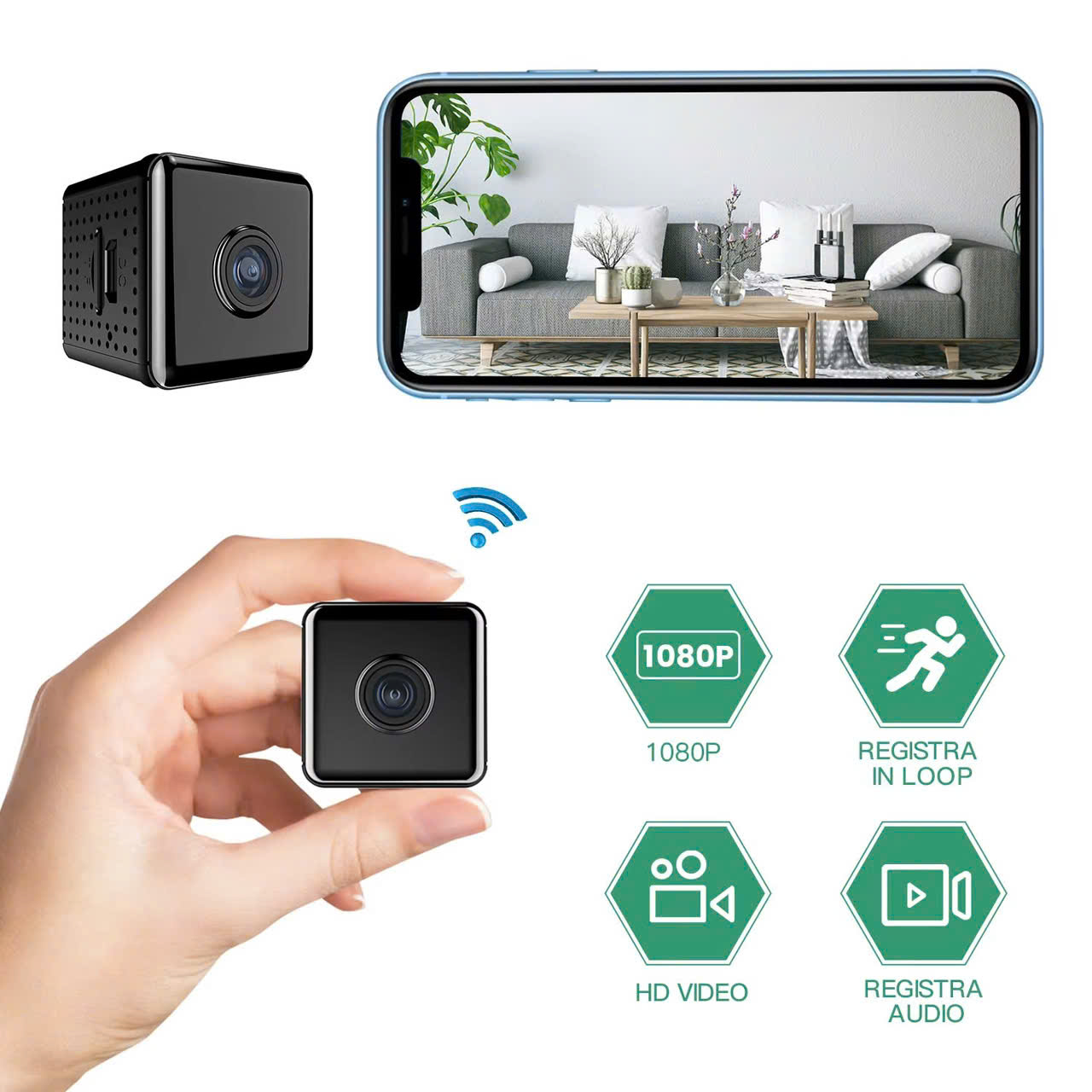 Camera Ngụy Trang Mini Có Chân Hít Dán Tường Cố định WIFI W10