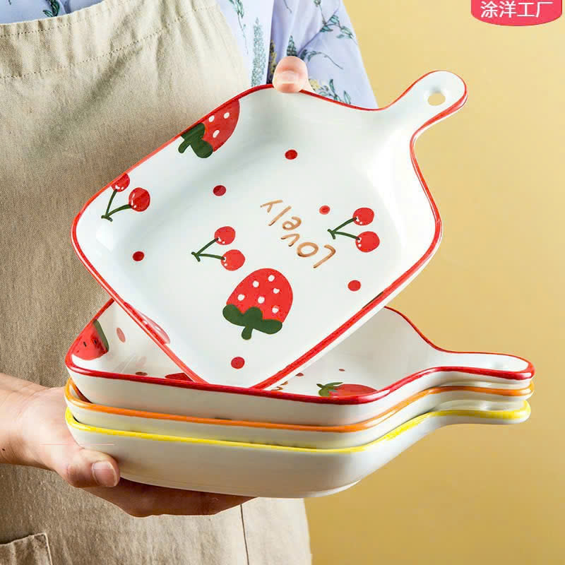 Đĩa Sứ Vuông Họa Tiết Có Quai 23cm X 16cm