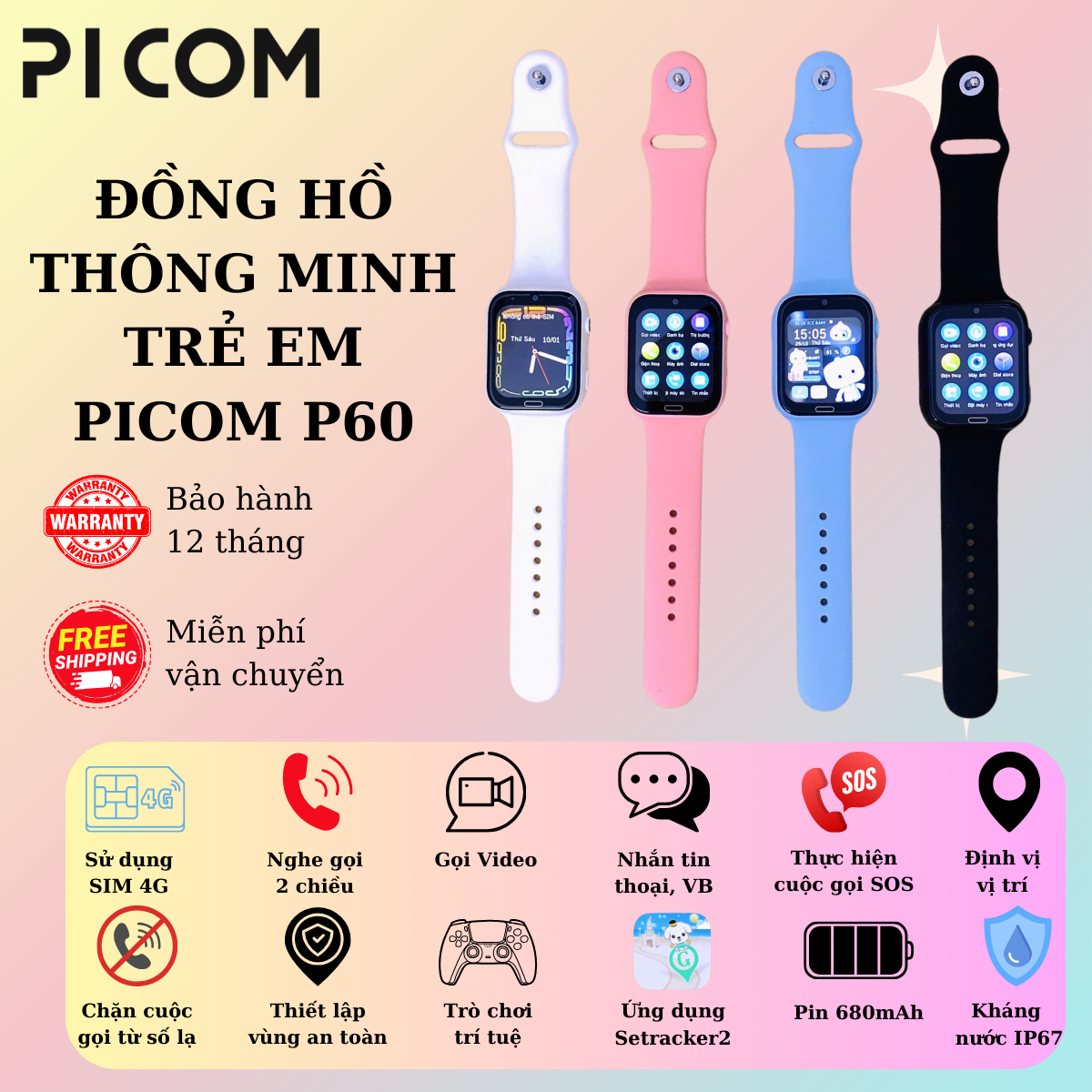 Đồng Hồ Thông Minh Trẻ Em P60 4G Gọi Video