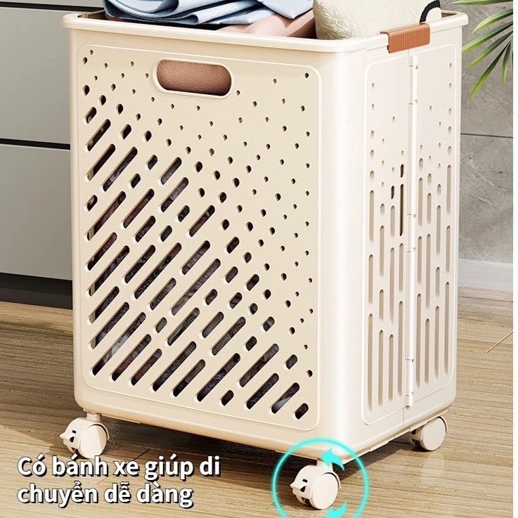 Giỏ đựng Quần áo Gấp Gọn Có Bánh Xe Di Chuyển 50 X 30 X 38cm