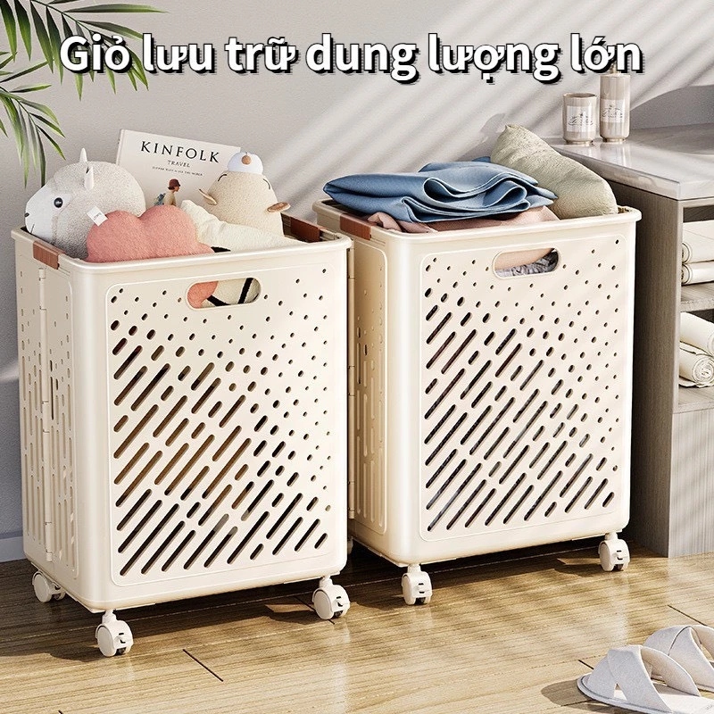 Giỏ đựng Quần áo Gấp Gọn Có Bánh Xe Di Chuyển 50 X 30 X 38cm