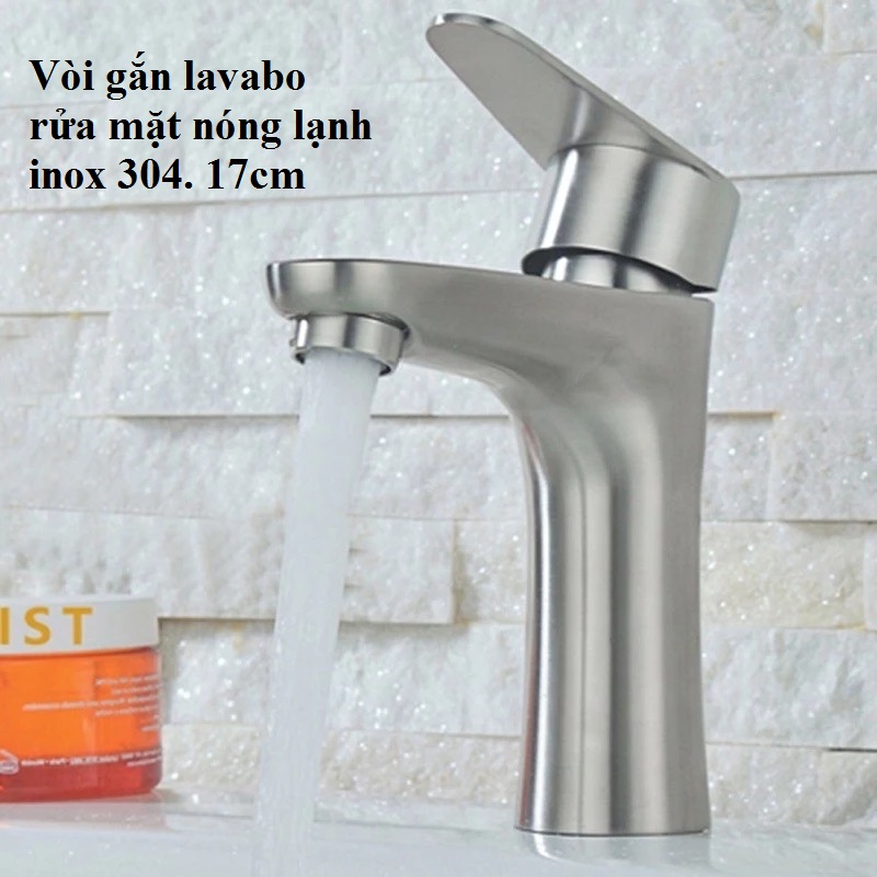 Vòi Gắn Lavabo Rửa Mặt Nóng Lạnh Inox 304 17cm