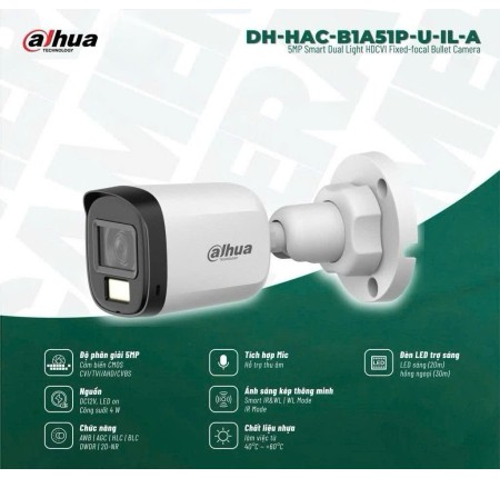 Camera Dahua DH-HAC-B1A51P-U-IL-A Chính Hãng