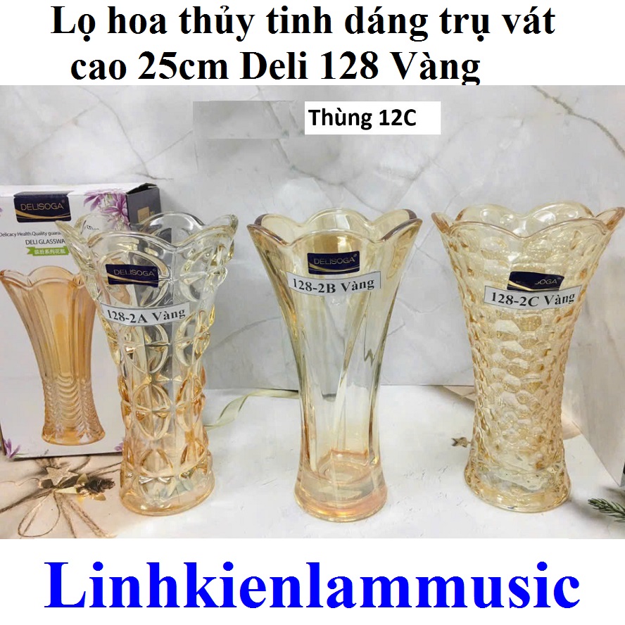 Lọ Hoa Thủy Tinh Dáng Trụ Vát Cao 25cm Deli 128 Vàng