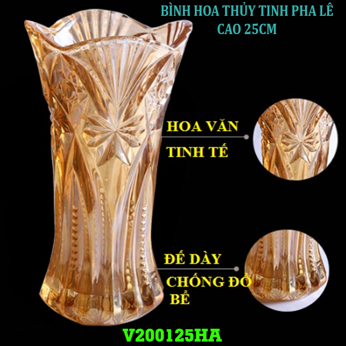 Lọ Hoa Thủy Tinh Dáng Trụ Vát Cao 25cm Deli 128 Vàng