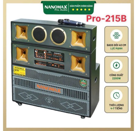 Loa Karaoke Nanomax PRO-215B Bass Đôi 40cm Công Suất 2200w