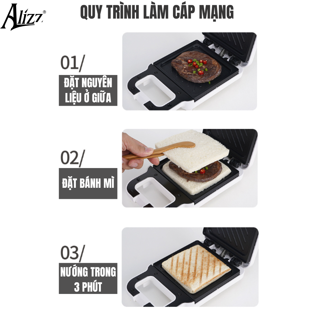 Máy Nướng Bánh Mì Máy Kẹp Bánh Mì Sandwich ALIZZ AL-13812