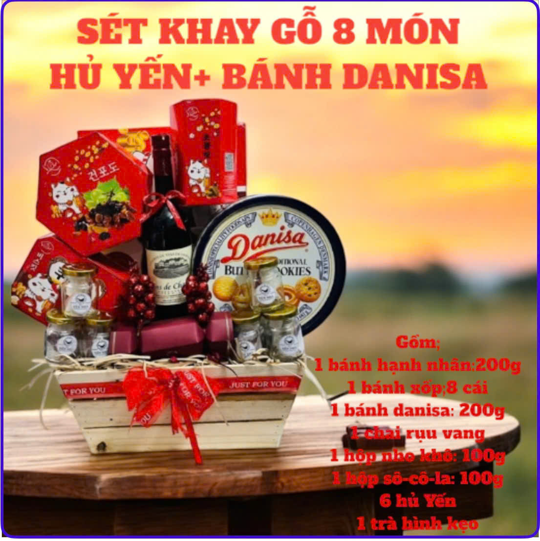 Sét Quà Tết 8 Món Yến+Bánh (Giỏ Tre Truyền Thống)