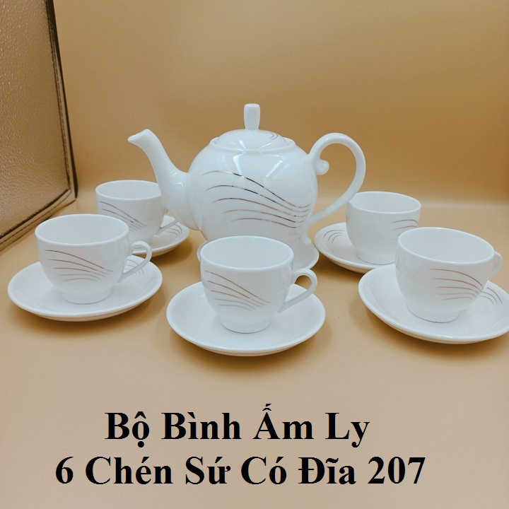 Bộ Bình Ấm Ly 6 Chén Sứ Có Đĩa 206