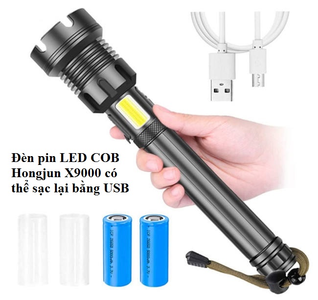 Đèn Pin LED COB Hongjun X9000 Có Thể Sạc Lại Bằng USB