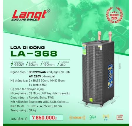 Loa Karaoke Lanqt LA-368 Bass 2x30cm Công Suất 650w