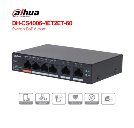 Switch PoE 6 port DAHUA DH-CS4006-4ET2ET-60