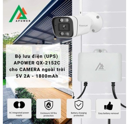 Bộ lưu điện APOWER QX-2152C cho CAMERA 5V 2A - 1800mAh (Dùng cho 1 camera)